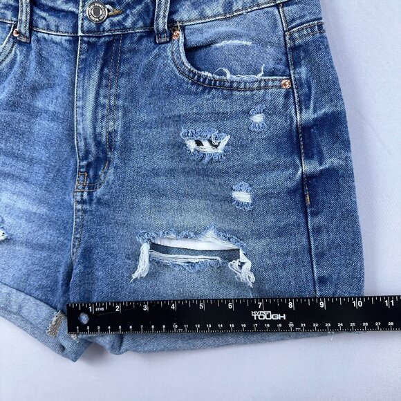 Refuge Denim Mom Shorts Womens Size 03 High Rise Distressed Dark Wash Blue - Picture 7 of 9